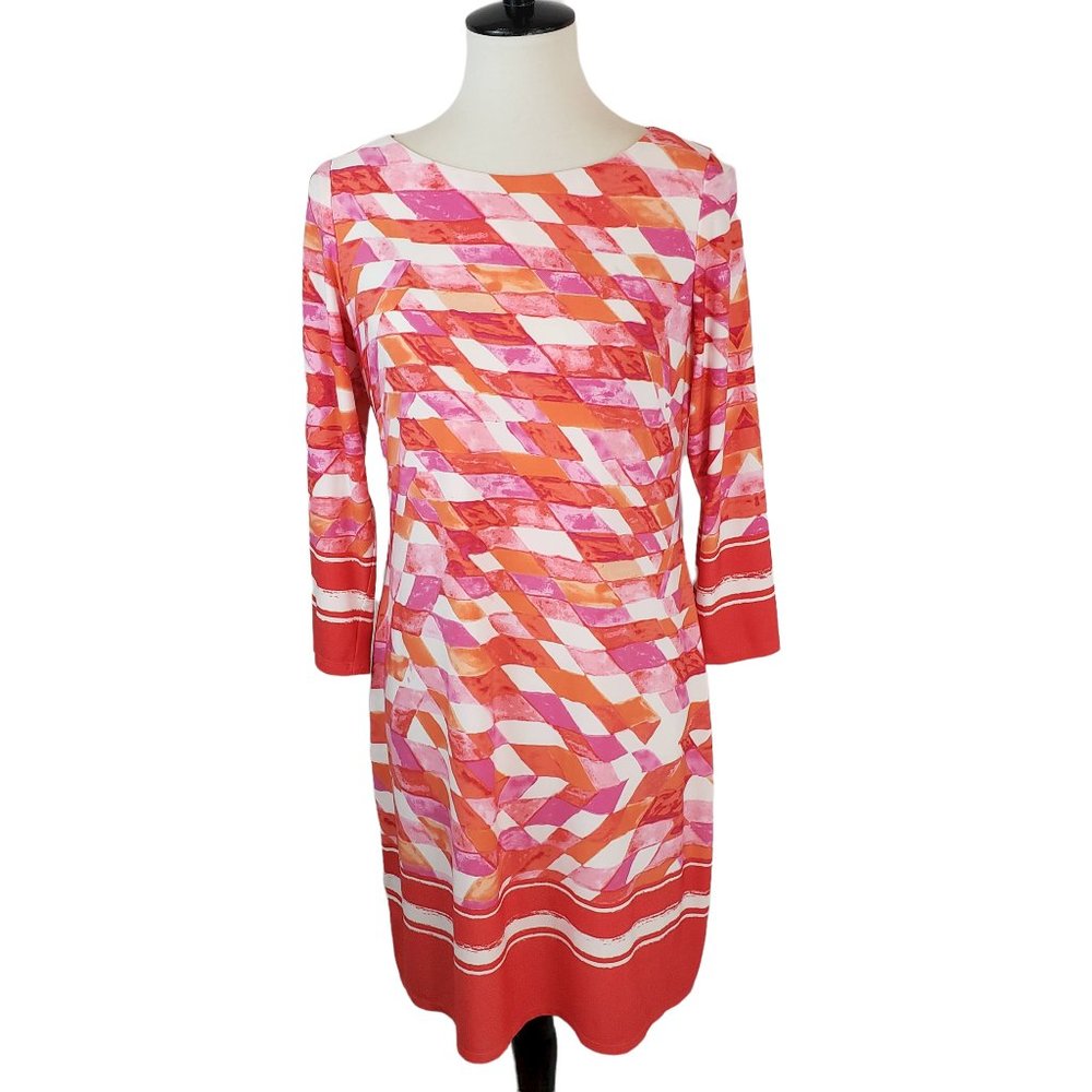 Vince Camuto White, Pink and Orange Print Shift Dress Size 8